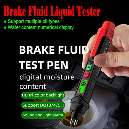 Brake Fluid Liquid Tester, Automotive Brake Fluid Content Detector, Vehicle Brake Diagnostic Testing Tool, Hydraulic Fluid Liquid Tester Pen Oil Moisture Tester Analyzer Meter for DOT3 DOT4 DOT5.1