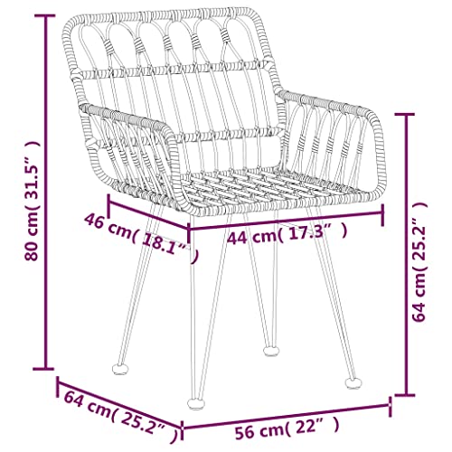 vidaXL Garden Patio Chairs in Black Rattan-Set of 2 | Outdoor Furniture with Armrests and Footpads | Durable Steel Frame Construction