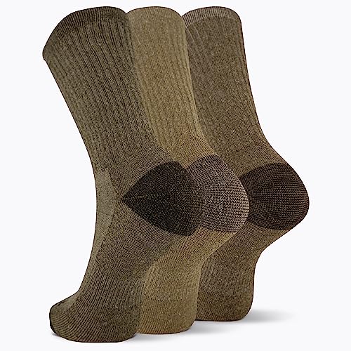 MERRELL Men's 3 Pack Performance Cushion Hiker Crew Hiking Socks, Olive Assorted, Medium-Large US