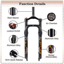 【AU Stock】 264.0 inch Fat Bike Air Suspension Fork 120mm Travel, Spacing Hub 135mm 28.6mm Straight Tube Crown Lockout 9mm QR Ultralight Front Forks, fit Snow Beach Mountain Bike