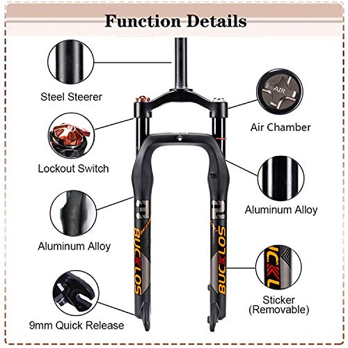 【AU Stock】 264.0 inch Fat Bike Air Suspension Fork 120mm Travel, Spacing Hub 135mm 28.6mm Straight Tube Crown Lockout 9mm QR Ultralight Front Forks, fit Snow Beach Mountain Bike