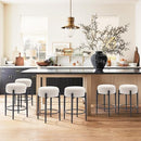 COLAMY Modern Bar Stools Set of 4, 24" Sherpa Counter Height Stools with Round Soft Padded Boucle Backless Seat and Metal Mid-Century Base, Cream