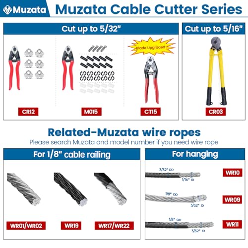 Muzata Steel Wire Cutter for both soft and hard steel cable or wire rope or spring wire+6Pcs 1/8" Cable Wire Ferrules As Gift CK10