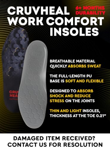 (New) Work Comfort Orthotic Insoles - Anti Fatigue Shoe Insert Men Women for Plantar Fasciitis - Cushioned Arch Support - Shock Absorption - Foot Pain Relief - Work Boot Insoles (Black Hexagons, XL)