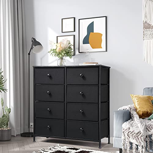 Luxsuite Chest of 8 Drawers Cabinet Tower Dresser Organizer Clothes Toys Storage Unit Fabric Bin Steel Frame Living Room Bedroom Hallway Entryway Furniture Black
