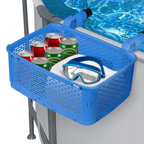 Poolside Storage Basket Pool Toy Basket Above Ground Pool Storage Bin Pool Accessories for Most Frame Pools Top Bar 1.2-2.4", Bottom Bracket to Keep Level Fit Swimming Pools Home Bedside Desktop