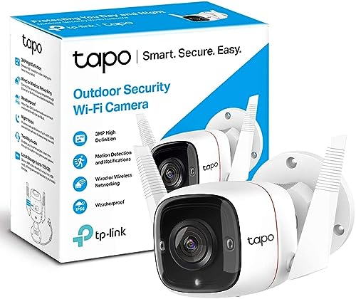 TP-Link Tapo Outdoor Security Camera, Wired & Wireless, 3MP, IP66, Night Vision, Two-way audio, Voice Control, Tapo APP, Smart AI Detection, No hub required (Tapo C310)