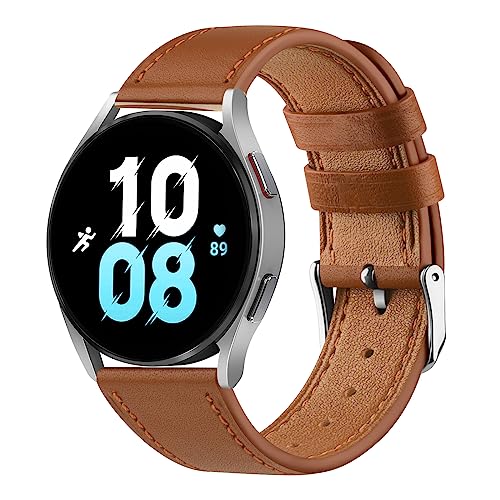 Leather Bands for Samsung Galaxy Watch 4 Band & Galaxy Watch 5 Bands 44mm 40mm/Samsung Galaxy Watch 6 Band 45mm Women/Men, 20mm Soft Leather Bands Replacement Straps