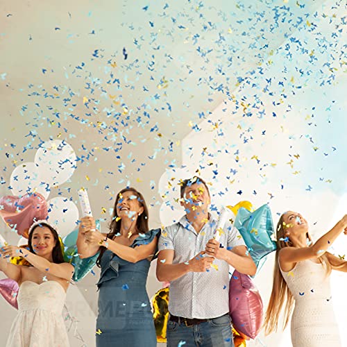 Gender Reveal Confetti Cannon 4 Pack (2 Blue 2 Pink) | Butterfly Confetti Popper and Powder Gender Reveal Smoke Bombs | Baby Gender Reveal Ideas, Party Celebration Firework Boy and Girl Color Stick
