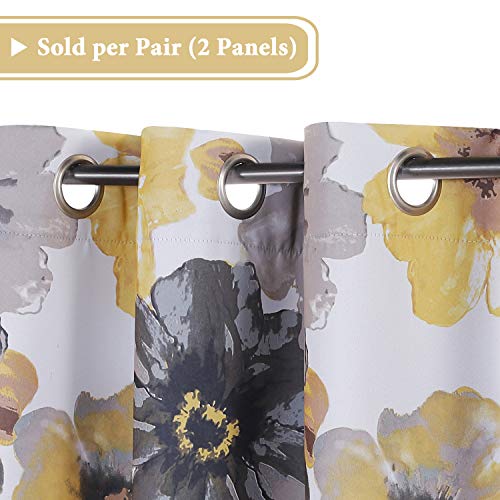 Smarcute Blackout Curtains for Living Room Printed Floral Blackout Curtain Draperies Home Decoration Eyelet Light Blocking Winow Draperies, Yellow & Grey - Sold 1 Pair, Each Piece W132cm x D160cm