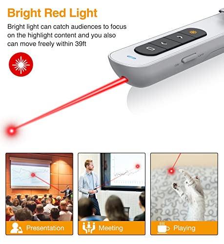 Wireless Presenter Remote, RF 2.4GHz USB Presentation Remote Control PowerPoint Presentation Clicker for Keynote/PPT/Mac/PC … (White)