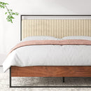 Zinus Queen Bed Frame ILSANG Metal and Wood Bed with Upholstered Fabric Headboard - Queen/ 5 Yr Warranty/Metal Pine Heavy Solid Wood, Ironline Range/Bedroom Furniture Industrial