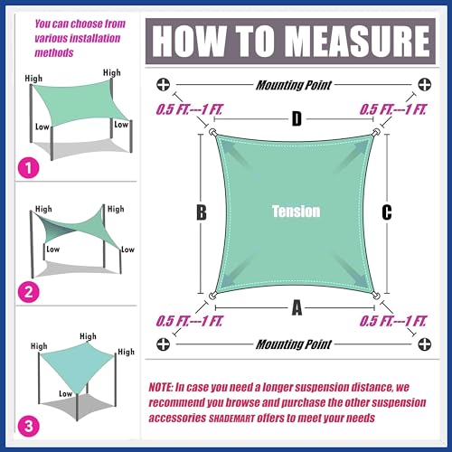 ShadeMart 16' x 20' Turquoise Sun Shade Sail UPF50 Rectangle Canopy Fabric Cloth Screen, Water and Air Permeable & UV Resistant, Heavy Duty, Carport Patio Outdoor - (We Customize Size)