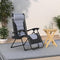 SereneLife Foldable Outdoor Zero Gravity Padded Lawn Chair, Adjustable Steel Mesh Recliners, w/Removable Pillows and Cup Holder Side Tables, Gray and Black