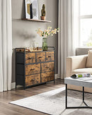 SONGMICS Dresser for Bedroom, Chest of Drawers, Clothes Organizer Storage Unit, 7 Fabric Drawers with Handles, Metal Frame, Rustic Brown and Ink Black ULTS137B01