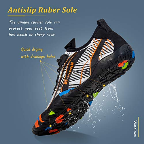Water Shoes Mens Womens Beach Swim Shoes Quick-Dry Aqua Socks Pool Shoes for Surf Yoga Water Aerobics (M-White/Orange, 38)