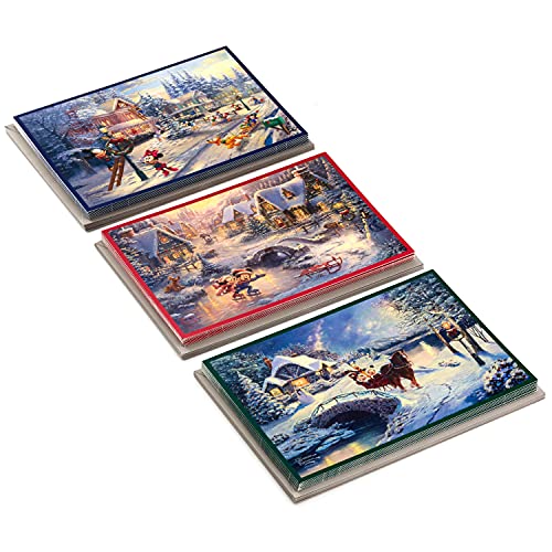 Hallmark Thomas Kinkade Boxed Christmas Cards Assortment, Mickey Mouse (3 Designs, 24 Christmas Cards with Envelopes), 5XPX1034