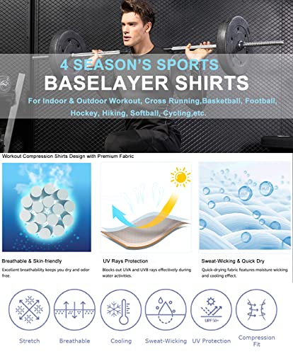 SPVISE 3 Pack Men's Compression Shirts Long Sleeve Workout Gym T-Shirt Running Tops Cool Dry Base Layer Athletic Undershirts, Crewneck- Black+white+grey, Large