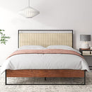 Zinus Queen Bed Frame ILSANG Metal and Wood Bed with Upholstered Fabric Headboard - Queen/ 5 Yr Warranty/Metal Pine Heavy Solid Wood, Ironline Range/Bedroom Furniture Industrial