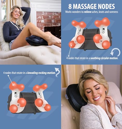 Zyllion Back Neck Shiatsu Massager - Kneading Massage Pillow with Heat for Shoulders, Lower Back, Feet, and Legs (ZMA-25)