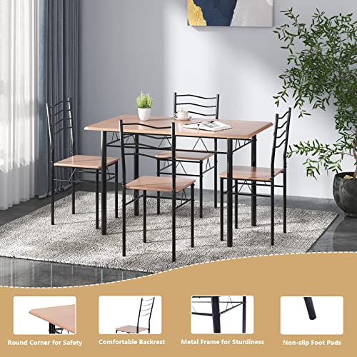 Giantex 5 PCS Dining Table Set, Counter Height Table with Spacious Rectangular Tabletop, Dining Desk with 4 High Backrest Chairs & Anti-Slip Pads, Kitchen Furniture for Home Restaurant (Black+Natural)