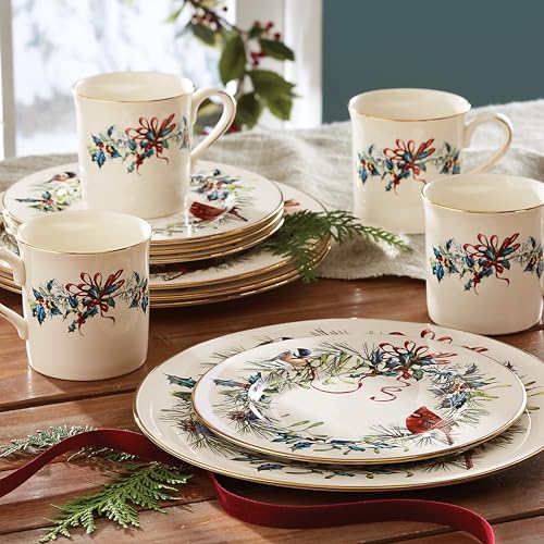 Lenox 6122055 Winter Greetings 12-Piece Dinnerware Set,Red & Green