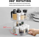 FYY 2 Tier Lazy Susan Turntable Cabinet Organizer Spice Storage Rack, Rotating Kitchen Cupboard Organiser, Storage Rack for Kitchen, Fridge and Bathroom, Makeup Holder Cosmetic Storage Rack Clear
