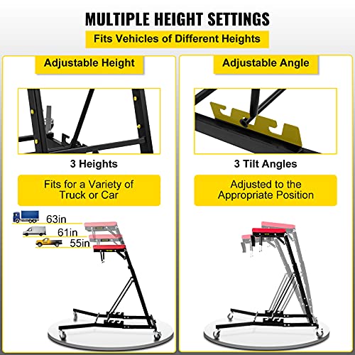 VEVOR Topside Automotive Engine Creeper, Adjustable Height Foldable Topside Creeper, 400LBS Capacity High Top Engine Creeper, w/Four Casters, Padded Deck, for Home Garage, Workshop Repair Maintenance