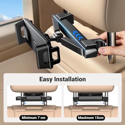 UGREEN Car Headrest Tablet Holder 360° Rotating, Universal Tablet Holder for Back Seat, Foldable Car Headrest Mount, Road Trip Essentials for Kids, Compatible with 4.7 to 12.9-inch Devices