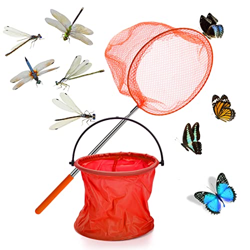 ZENFUN 11 Pack Kids Telescopic Butterfly Nets, 7 Extendable Fishing Nets with 4 Folding Water Buckets, Outdoor Insect Catching Nets, Great for Catching Ladybird, Bugs, Fish, Insect