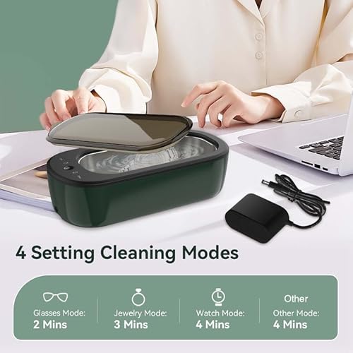 Jewelry Cleaner, 45kHz Ultrasonic Jewelry Cleaning Machine with 4 Time Modes, Portable Professional Household Ultrasonic Jewelry Cleaner for All Jewelry Eyeglasses Watches Shaver