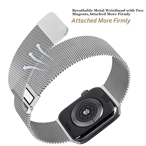 Metal Stainless Steel Bands for Apple Watch Bands 38mm 40mm 41mm 42mm 44mm 45mm, Loop Magnetic Milanese Mesh Strap for iWatch Series 9 8 7 6 5 4 3 2 SE