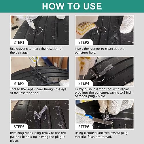 ZERINT TT-M26 Tubeless Tire Repair Kits, 26pcs Compact Tire Puncture Repair Kit, Tire Repair Tools and Tire Repair Plugs for Cars Motorcycles
