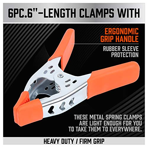 6-Pieces 6-inch Strong Spring Clamp Large Super Heavy Duty Spring Metal Orange - 2.5 inch Jaw Opening (6)