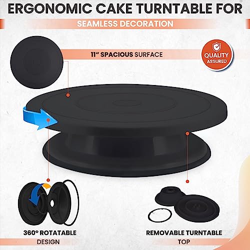 RFAQK 35PCs Cake Turntable and Leveler-Rotating Cake Stand with Non Slip pad-7 Icing Tips and 20 Bags- Straight & Offset Spatula-3 Scraper Set -EBook-Cake Decorating Supplies Kit -Baking Tools