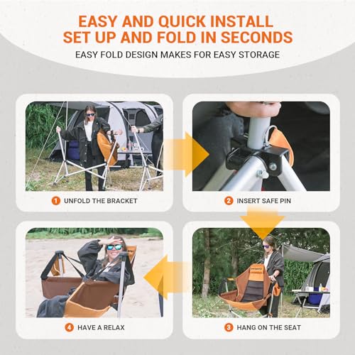 KingCamp Hammock Camping Chair Swinging Rocking Chair for Adults Portable Folding Chair Hold Up to 264 lbs Carrying Bag Cup Holder for Lawn Beach Camp Outside(Brown/2-pack)