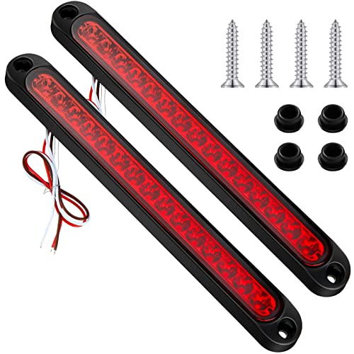 2 Pieces 10 Inch 15 LED Trailer Tail Light Bar Stop Turn Tail Lights Assembly Third Brake Strip 9 to 30-volt Trailer Identification Light for Marine Boats Trucks Pickups (Red Cover)