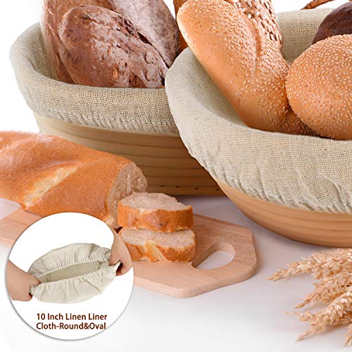 Tatuo Bread Proofing Basket Liners, 6 Pieces Cotton, White, Oval & Round, 9 & 10 Inch, Banneton Baskets Cover