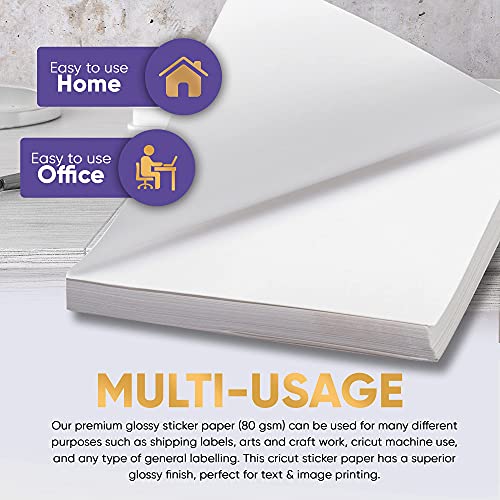 Avarrix Australia A4 Sticker Paper, Paper-Based Glossy White, 50 Sheets, Self Adhesive Premium Glossy Sticker Paper for Laser Printer Only, 80gsm Thickness Printable Label Sheets
