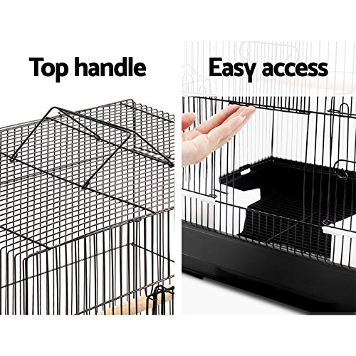 i.Pet Bird Cage 47 x 36 x 88cm Guinea Pig Pet Birds Parrot Ferret Cages Aviary House Budgie Finch Canary Stand Toys,Black 2 Perch + Slide-Out Removable Tray