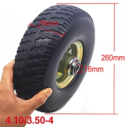 2 Pack 10" Flat Free Tires Solid Rubber Tyre Wheels,4.10/3.5-4 Air Less Tires Wheels with 5/8" Center Bearings for Hand Truck, Trolley, Wheelbarrows, Garden Cart, Black (4.10/3.5-4,2PCS)