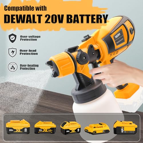 PEDONY Cordless Paint Sprayer for DEWALT 20V Battery HVLP Electric Spray Paint Gun with 4 Nozzles & 1000ml Capacity Container for Painting Wall Fence Home Interior and Exterior (Tool Only)