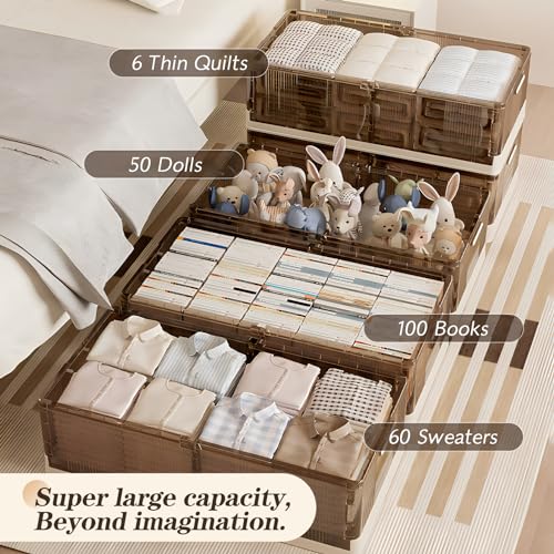 ZSYK Under-bed storage box with wheels, stackable, under-bed shoe storage drawer, foldable plastic storage box with lid, can store clothes, shoes, blankets, toys, books