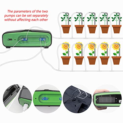 Auto Drip Irrigation Kit Dual Pumps Automatic Watering System with LCD Display 30-Day Digital Programmable Water Timer Kit Plant Watering Device for Indoor Garden Potted Plants(black)