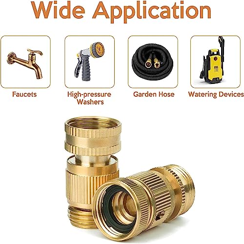 PACIOCEAN 4 Sets Garden Hose Quick Connect，3/4 Inch GHT Solid Brass Male and Female Garden Hose Fittings（European Style),3/4 Inch Male Hose