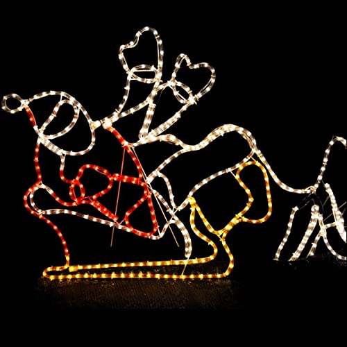 2.4M LED Christmas Light Giant Santa Sleigh Light with 2 Deer w/8 Function Controller for Holiday New Year Wedding Party Indoor Outdoor Xmas Decoration