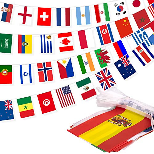 100 Countries String Flag, 82 ft International Flags Bunting Banner, World Flag Banner Decoration for School, Sports Events, Grand Opening, Party