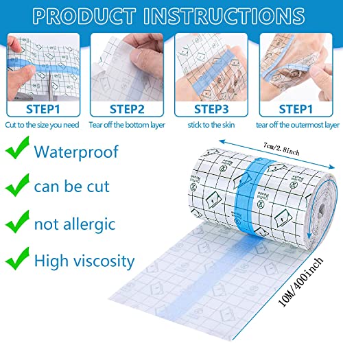 Waterproof Transparent Bandage, 7cm x 10m Disposable Film Wound Dressing Cuttable Elastic Self-Adhesive Bandaid Stretch Adhesive Dressing Tapes, Wound