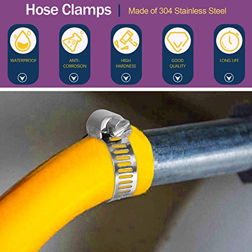 Swpeet 100Pcs 8-44mm Adjustable Range Assorted Sizes Assortment Hose Clamps Kit, 100% 304 Stainless Steel Adjustable Range Worm Gear Hose Clamp Perfect for Plumbing, Automotive