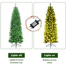 Costway 1.8m/6ft Pre-lit Pencil Christmas Tree,Artificial Hinged Fir Christmas Tree with 743 PVC Tips and 250 SAA certificated LED Lights, Christmas Drcoration with Sturdy Iron Stand, Easy Set-up